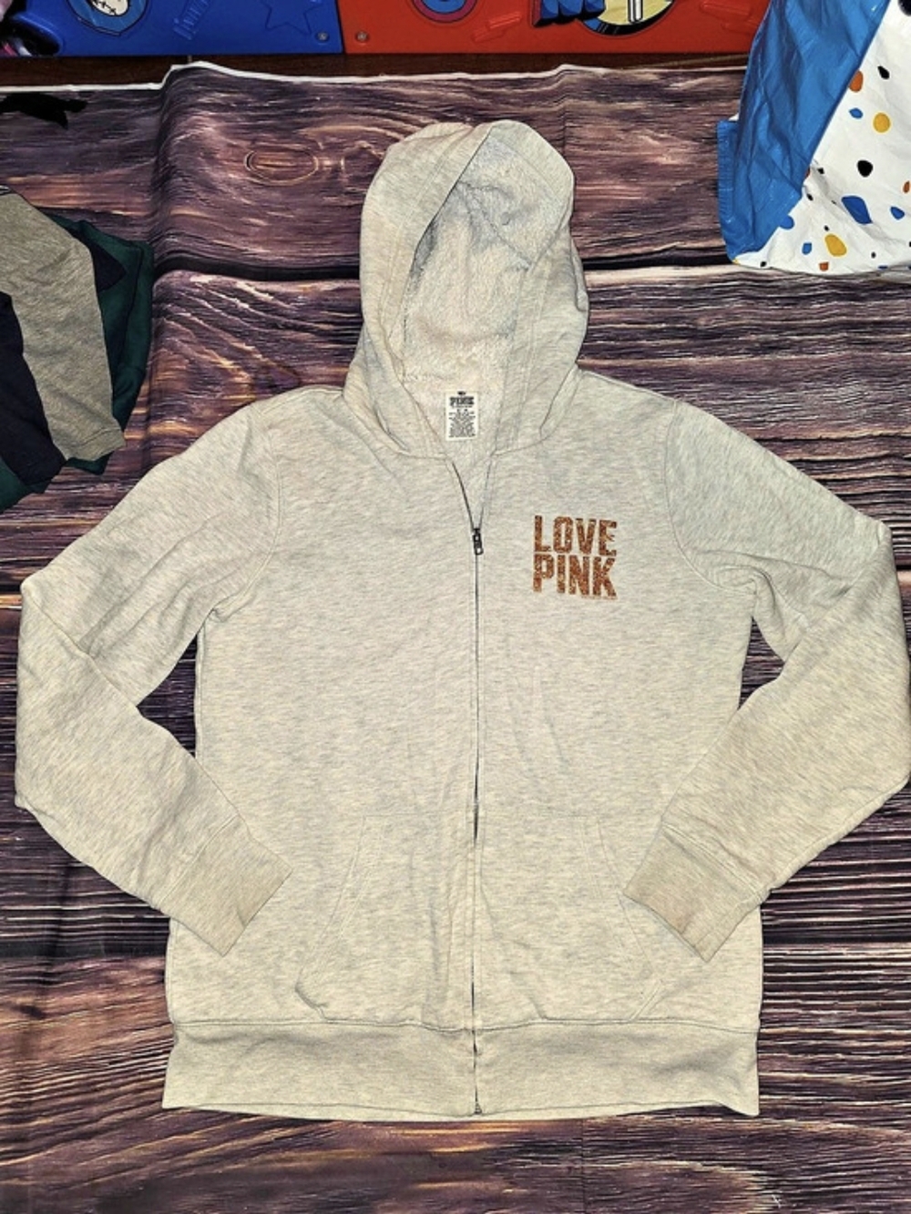 PINK Victoria's Secret Tiger Zip Hoodie Gray Size Medium